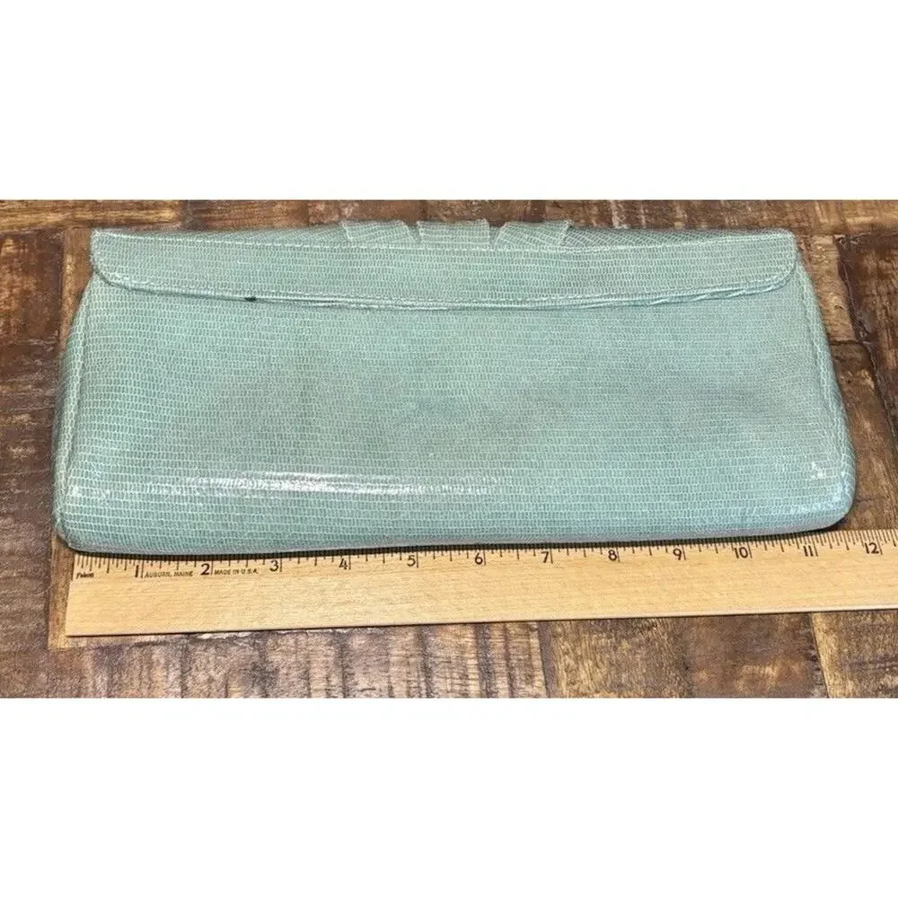 Lauren Merkin Large Caroline Lizard Pleated Leather Clutch Envelope Bag Green